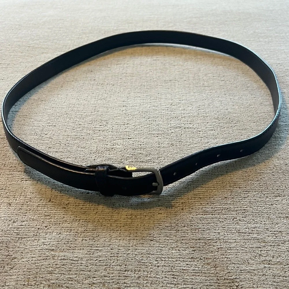Tory Leather Black Harness Leather‎ Belt Silver Buckle Made in USA 2826 Size 28